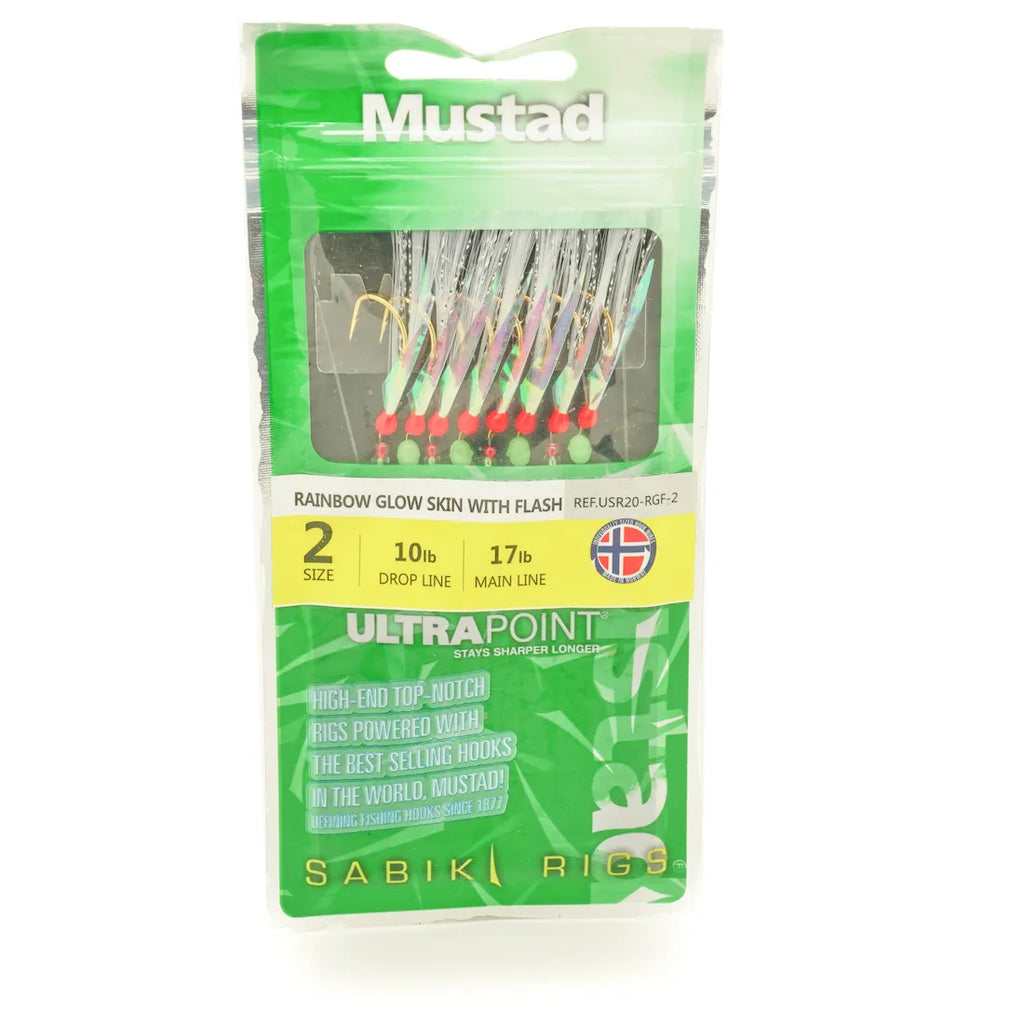 Mustad Rainbow Glow Skin w/ Flash Sabiki Bait Rigs USR20-RGF